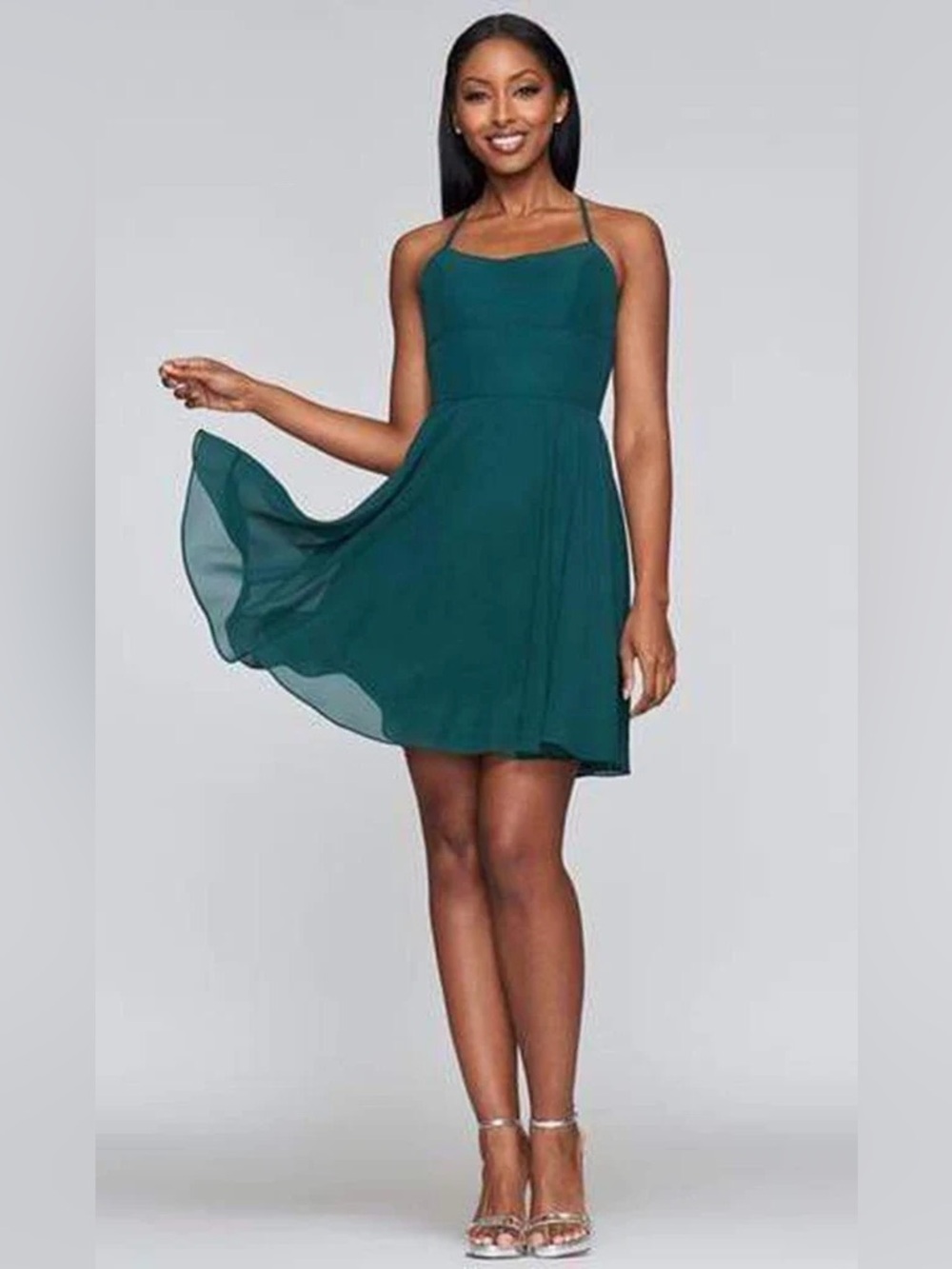 Faviana Evergreen Spaghetti-Strap Chiffon Mini Dress